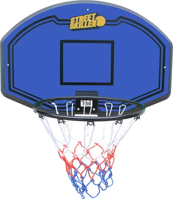 Produktbild von STREETSKILLER Basketballkorb mit Brett & Wandhalterung, 92x61 cm Rückwand, 43 cm Stahlkorb, robustes Netz, für Innen & Außen blau/gelb | SSK-24