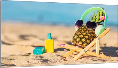 Produktbild von Herdabdeckplatte 90x52 Glaskeramikkochfeld Abdeckung Spritzschutz Glasplatte Deko Schneidebrett, Ananas Strand