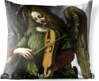 Produktbild von MuchoWow® Outdoor Kissen - Ein Engel in Grün mit einer Fahne - Leonardo da Vinci - 50x50 cm - Wetterfest - Lounge Kissen - Komfortabel - Kissen mit Bild
