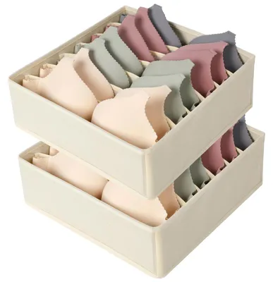 BH-Lade-Organizer, 2er Set, 7 Fächer, 30x30x10 cm, Beige