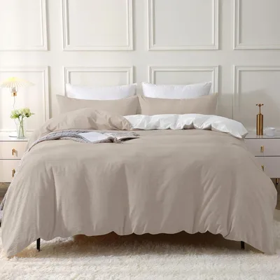 Immagine prodotto di Set di lenzuola 135x200 cm, cotone, color cammello scuro, composto da 2 pezzi, con chiusura a zip