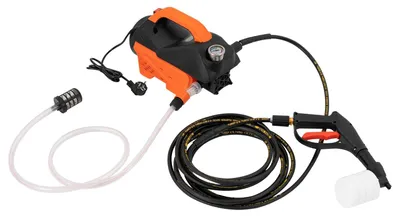 Obrázok produktu pre Elektrický vysokotlakový čistič – čistič na auto a dom 1300 W, 220 V – 100 bar – prenosný – hadica 7 m – oranžový