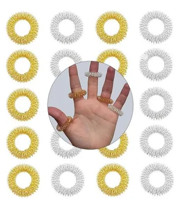 Immagine prodotto di Massaggiatore per le dita - confezione da 20 pezzi - Massaggiatore per l'agopressione - Riduce lo stress - Realizzato in acciaio resistente - Benefici per la salute - Allevia l'ansia - Anelli per l'agopressione