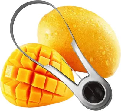 Produktbild von Multifunktionaler Mangoschneider aus Edelstahl, Manueller Obstschneider mit Entkerner für Mango Papaya Wassermelone
