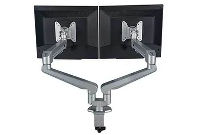 Imagen del producto de Soporte LCD de doble brazo, montaje en mesa, con resorte a gas, 5 articulaciones, para pantallas de hasta 16 kg