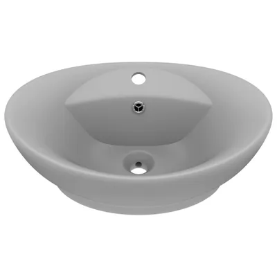 Image de vidaXL Lavabo de luxe Débordement Mat Gris clair 58,5x39cm Céramique