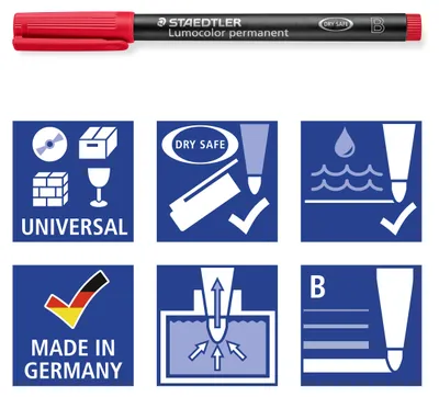 Produktbild von STAEDTLER Lumocolor 314 permanent-Universalstift B (1.0/2.5mm) Box mit 6 Farben