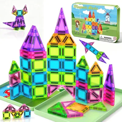 Image de Jeu de construction magnétique, 46 pièces, verre transparent de différentes couleurs, formes géométriques, pour une construction créative