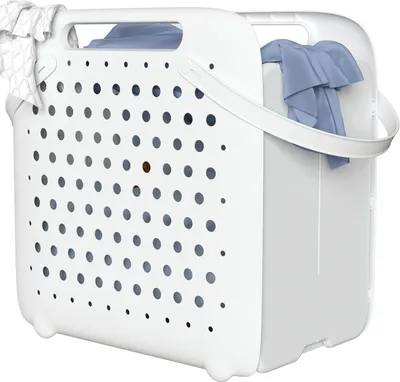 Produktbild von Faltbarer Wäschekorb (45 l), tragbarer Aufbewahrungskorb aus Kunststoff mit Griffen und Belüftungslöchern, ideal für Wäsche/Schlafzimmer.