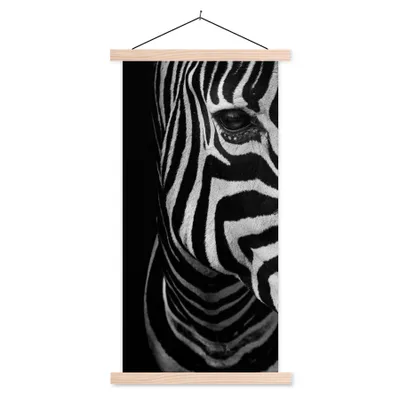 Produktbild von MuchoWow® Textilposter Tiere - Zebra - Schwarz - Weiß 60x120 cm mit holzfarbenen Rahmen - Holz
