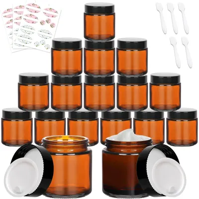 Imagen del producto de Set de 15 frascos de vidrio ámbar con tapa, ideales para cosméticos y proyectos de manualidades