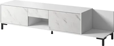 Obrázek produktu pro Nábytek24 TV skříňka Marmo 2D1S1K šířka 195 cm 1 zásuvka 2 chlopně Spodní skříňka Nízká deska Bílá matná Bílý mramor