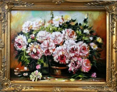 Produktbild von Rosen Blumen Ölgemälde Bild Gemälde Ölbilder Ölbild Bilderrahmen Rahmen - G01243