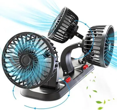 Obrázek produktu pro Elektrický ventilátor do auta se 3 samostatnými hlavami a velkým ventilátorem – 11,89 x 5,31 x 3,86 palce