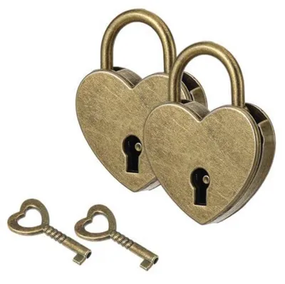 Immagine prodotto di Mini lucchetto a forma di cuore, confezione da 2 pezzi, con chiavi | Lega di zinco effetto bronzo anticato