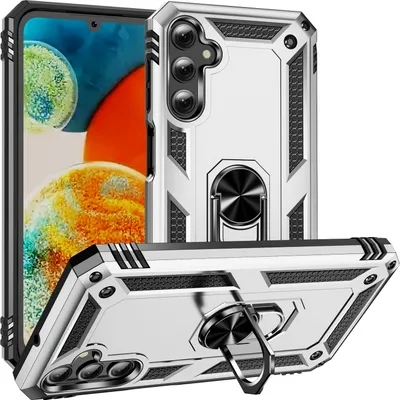 Produktbild von Schutzhülle für Samsung Galaxy A24 4G, Dual Layer Robust Militäre Fallschutz Hülle mit Ringhalterung Ständer Silber