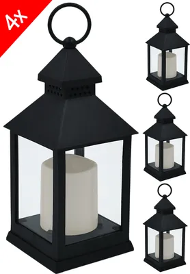 Produktbild von 4x LED Laterne Kerze Windlicht Flammenflackern Leuchte Timer Batterie schwarz