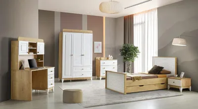 Immagine prodotto di Set camera bambini letto comodino cassettiera armadio scrivania 5 pz.