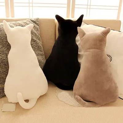 Produktbild von Sofakissen in Form einer Katze, niedliche Tier-Silhouette, weicher Plüsch, schönes Geschenk für Zimmer von Mädchen und Jungen, Plüsch, grau, 45 cm