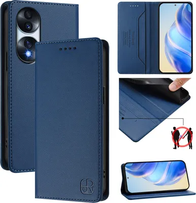 Immagine prodotto di Custodia in pelle per Honor 70, flip case con slot per carte, portafoglio e supporto Blu