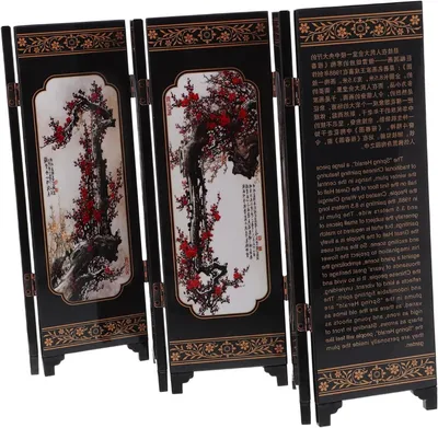 Productafbeelding van Mini Kamerscherm Ornament - Desktop Schermverdeler - Woondecoratie - Antieke Chinese Stijl - 47 x 24 cm - Zwart