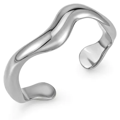 Produktbild von GD GOOD.designs Silberner Edelstahl Ring Damen verstellbar – Statement Ring offen & wasserfest – Wellen-Design in Silber, inkl. Geschenkbox (Ringgröße 50–60)