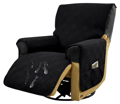 Produktbild von Wasserdichter Sesselschoner für Relaxsessel, weicher 1-Sitzer mit 6 Taschen, rutschfest und waschbar für Kinder, Katzen und Hunde - Schwarz - 1-Sitzer
