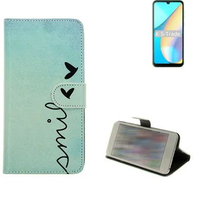 Produktbild von K-S-Trade Schutz Hülle Handy Hülle kompatibel mit Blackview OSCAL C20 Pro Hülle Handyhülle cover bookstyle Etui Handyhülle ''smile'' türkis