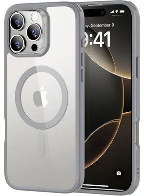 Image de Coque de protection pour iPhone 16 Pro Max, compatible MagSafe, antichoc, conforme à la norme militaire, couleur gris transparent