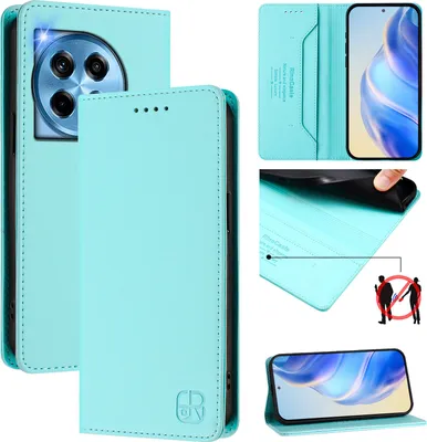Produktbild von Lederhülle für OnePlus 12R Hülle Flip Brieftasche Kartenfächern Ständer Schutzhülle Türkis
