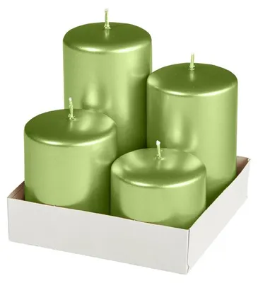 Produktbild von Adventset Stumpenkerzen Metallic Matt Grün Ø 60 mm, 4 Stück