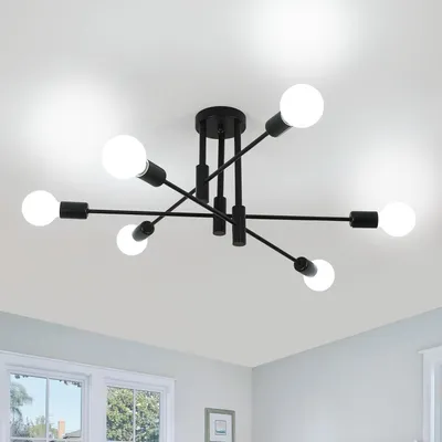 Productafbeelding van Comely Retro plafondlamp, zwart, 6 lampen, E27 fitting, industriële stijl, 72 cm