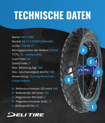 Obrázok produktu pre Deli SB-117 Street Enduro ( 130/80-17 TL 65S zadné koleso )