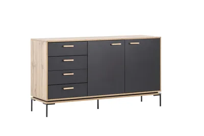 Imagen del producto de Mueble aparador Schildmeyer, diseño Wolfgang Joop, estilo rústico de roble con detalles en negro y madera