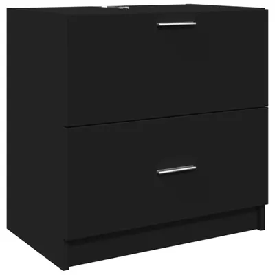 A black two-drawer cabinet.