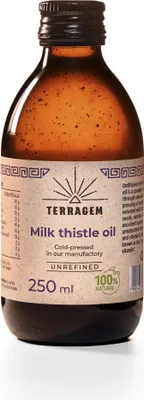 Produktbild von TERRAGEM Kaltgepresstes Mariendistelöl, Vitamin E, Leber Kur, , Nahrungsergänzungsmittel, Glasflasche 250 ml