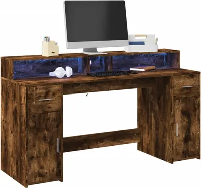 Immagine prodotto di Maison Exclusive - Scrivania con Luci LED Rovere Fumo 160x55x91 cm in Multistrato
