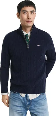 Produktbild von Gant Pullover Dunkelblau Zopfmuster Half-Zip Wolle