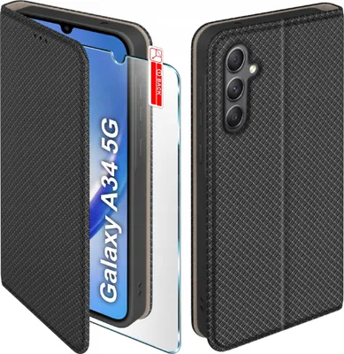 Zdjęcie produktu dla Etui z klapką do Samsung Galaxy A34 5G Zamykane Czarne Futerał + Szkło 9H