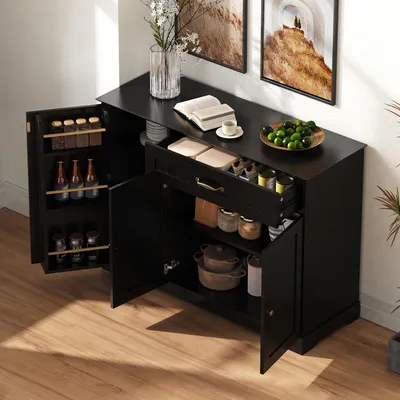 Produktbild von STILVORA Sideboard Modernes, elegantes mit 3 Türen Buffetschrank mit einer Schublade und Buffetschrank Aufbewahrungsschrank für Esszimmer, Wohnzimmer und Diele (Schwarz )
