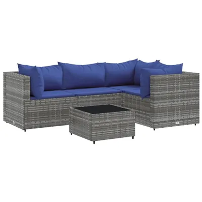 Produktbild von 5-tlg. Garten-Lounge-Set mit Kissen Grau Poly Rattan