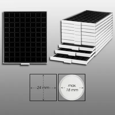 Produktbild von Prophila Collection Münzbox grau 80 eckige Fächer für Münzen bis 24mm, Schwarze Einlage z. B. 3.Reich Münzen