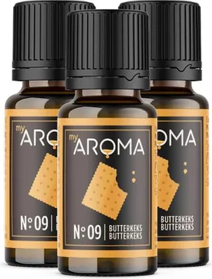 Produktbild von myAROMA Flavour Drops – Butterkeks, 3x10ml, Zuckerfreie und Kalorienfreie Aromatropfen, Vegan, Natürliches Lebensmittelaroma ohne Künstliche Farbstoffe für Küche und Getränke, Nr. 09