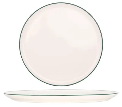 Zdjęcie produktu dla Talerz do pizzy Rinart - Zielony brzeg - Porcelana - 32 cm