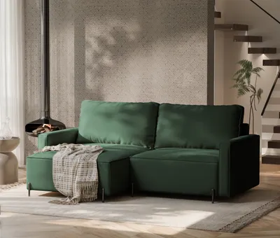 Produktbild von IDOHOME-Polsterecksofa LEO mit Schlaffunktion und Bettkasten 229 cm Grüne Linksseitige Polsterecke Wohnlandschaft Eckcouch 135x204cm Monolith 37