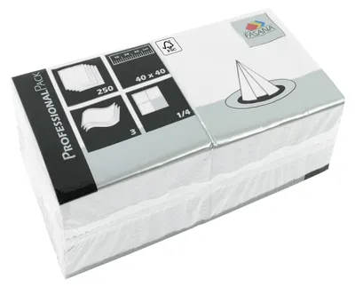 Produktbild von 250 Stück Zelltuch-Servietten, 3-lagig, 1/4 Falz, 40x40cm, weiß