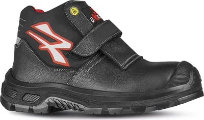 A single black safety boot is shown against a white background.