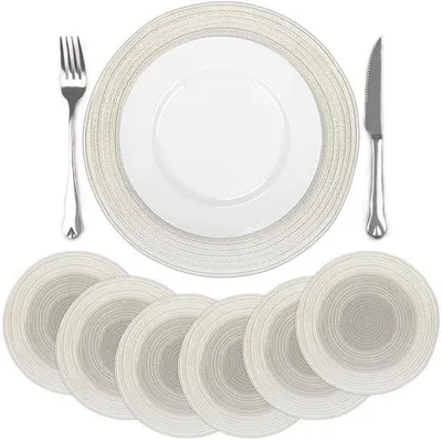 Obrázek produktu pro Uniqoos® Sada 6 podtácků – kulaté, béžové, 38 x 38 cm, směs polyesteru a bavlny, protiskluzové a omyvatelné