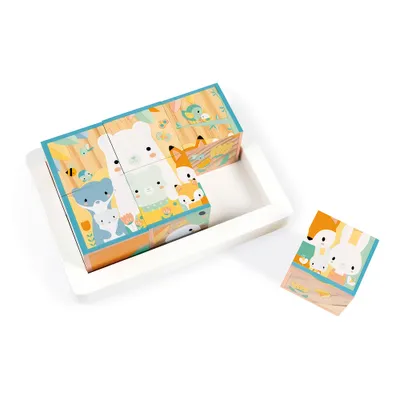 Image de JANOD Cubes en bois animaux avec jeunes animaux, 6 cubes