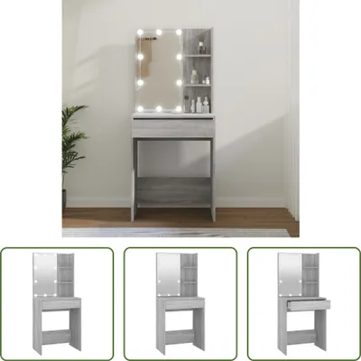 Produktbild von The Living Store Schminktisch mit LED Grau Sonoma 60x40x140 cm